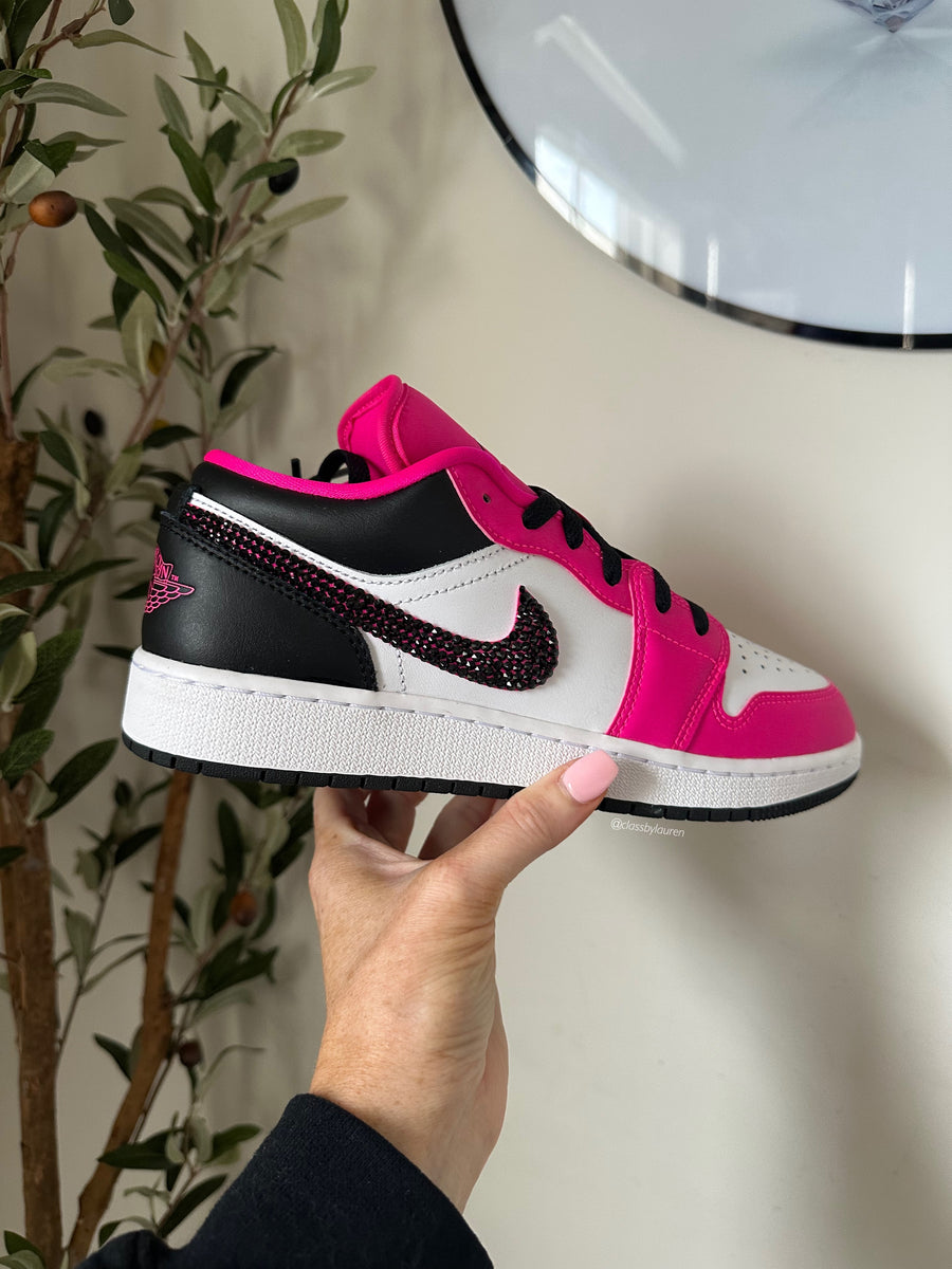 Custom Nike Air Jordan 1 Mid Barbie Pink Hot Pink Rhinestones Crystal Sneakers 10C