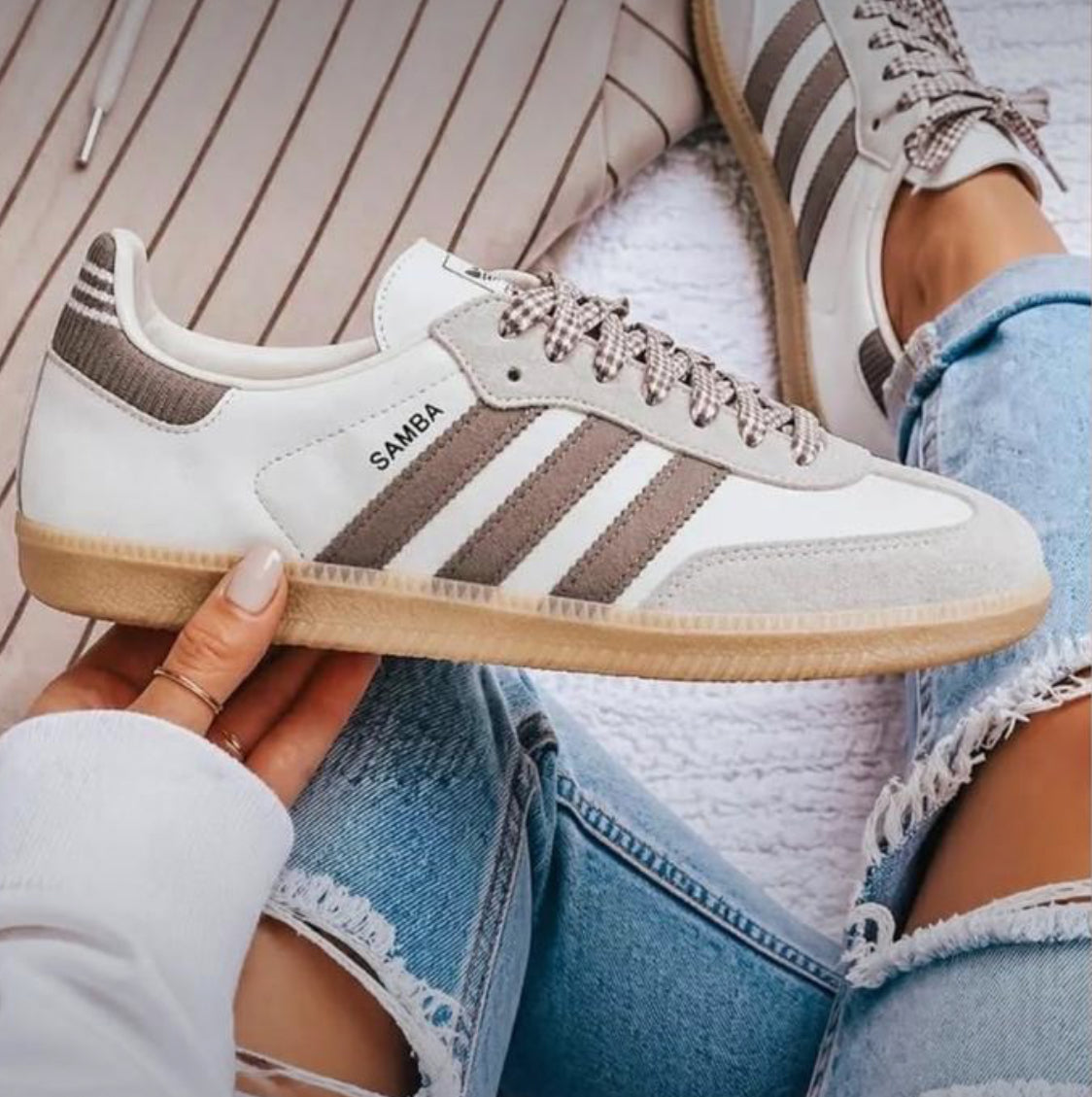 Women Brown Knit Adidas Samba