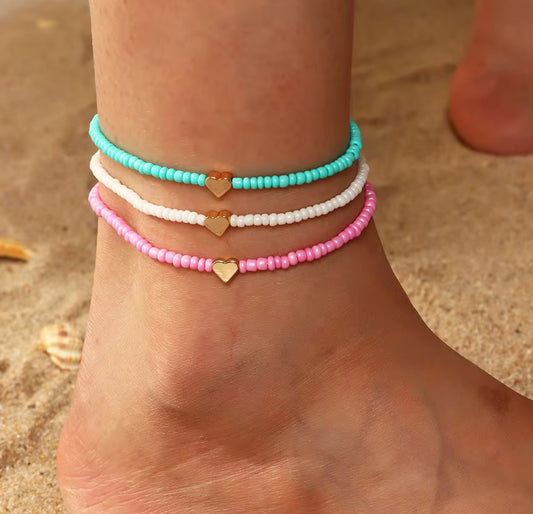 3 Piece Heart Bracelet/Anklet (3 Colors)