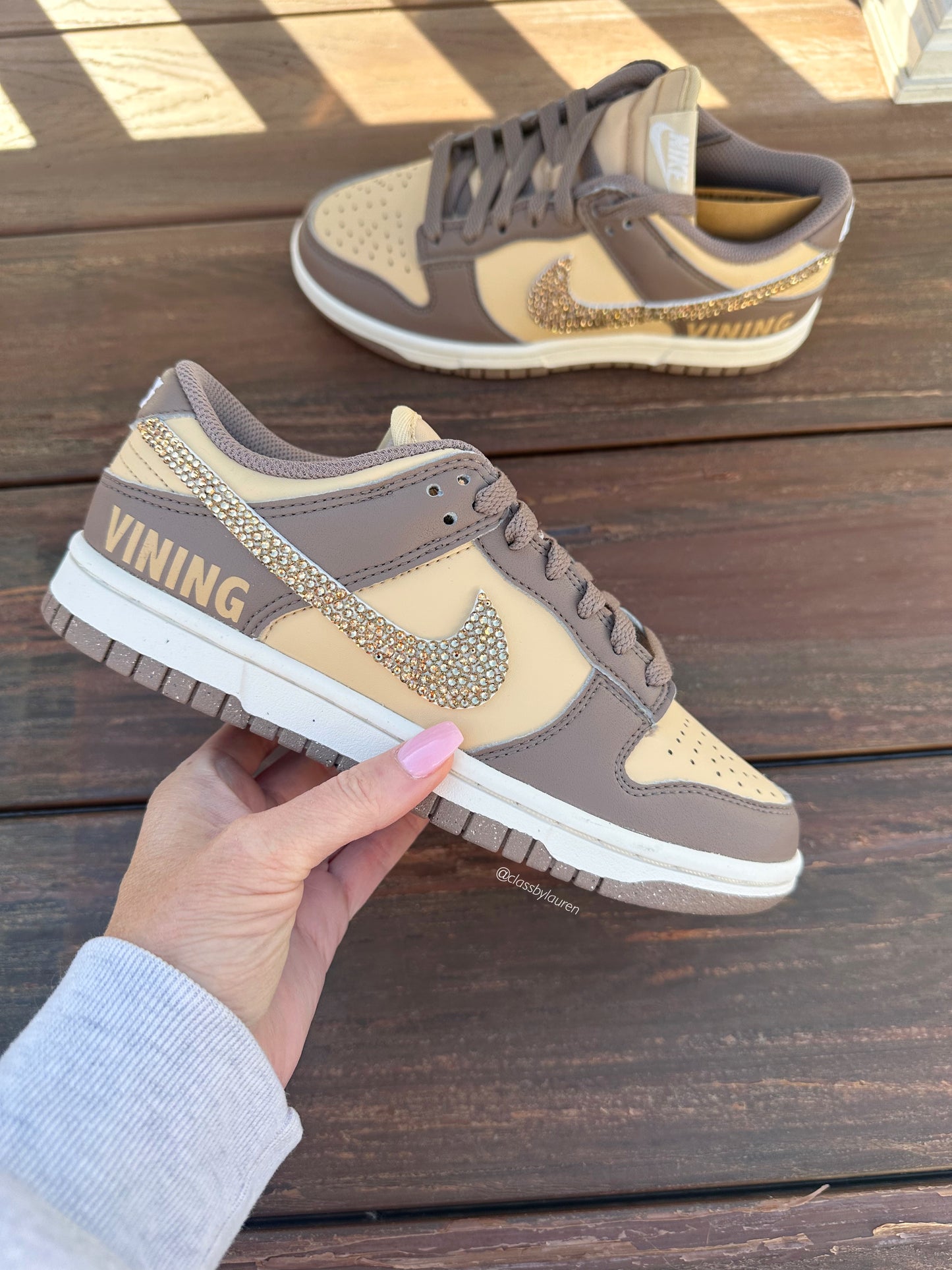 Women’s Nike Dunk Brown Gold (Custom Last Name Sports)