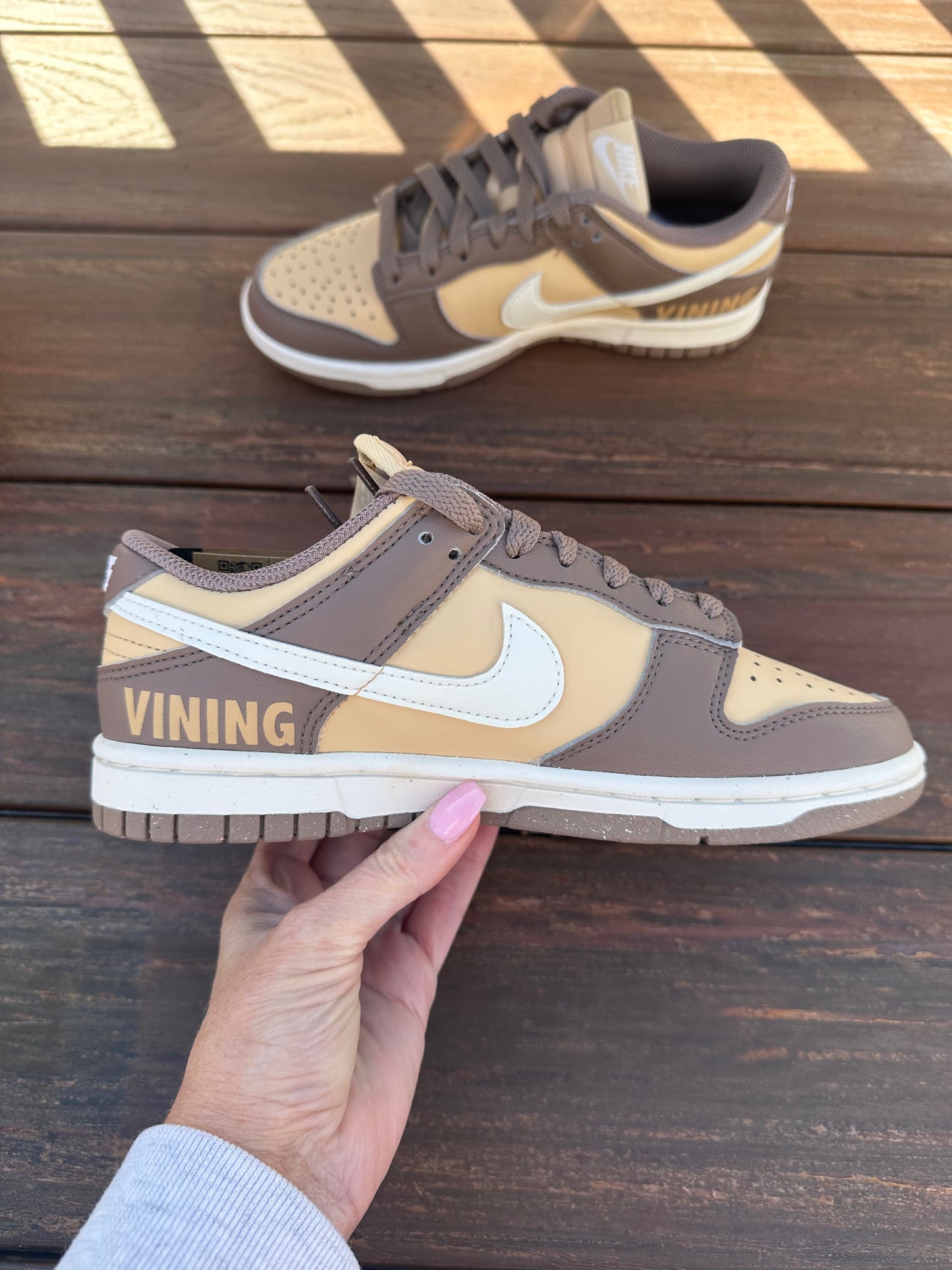 Women’s Nike Dunk Brown Gold (Custom Last Name Sports)