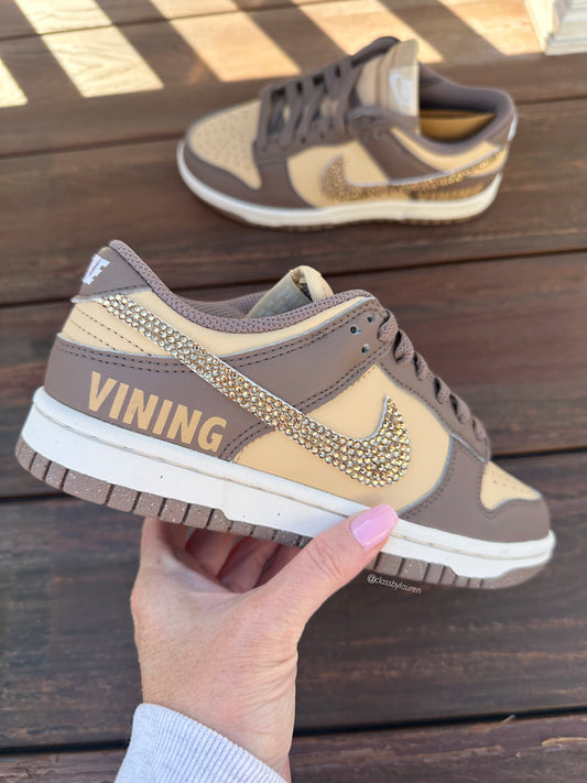 Women’s Nike Dunk Brown Gold (Custom Last Name Sports)