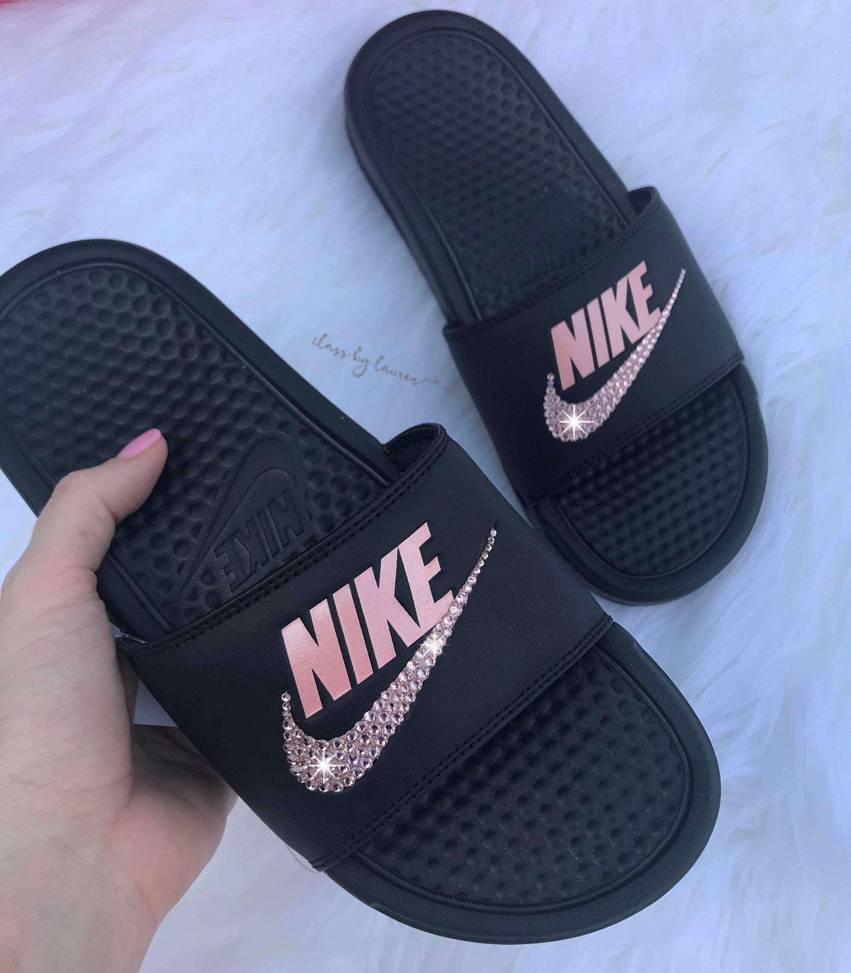 nike slides rose gold